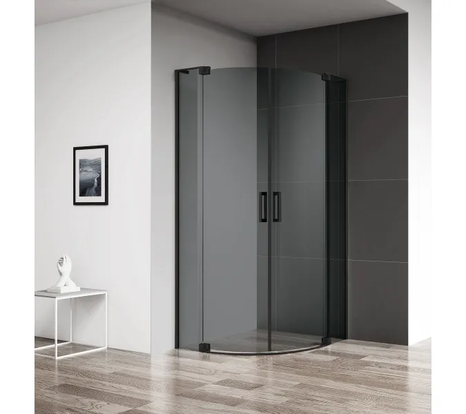 Душевой уголок CEZARES SLIDER-R-2-GRIGIO-NERO, Цвет стекла: тонированное, Цвет профиля: Черный, Выбрать размер: 80х80