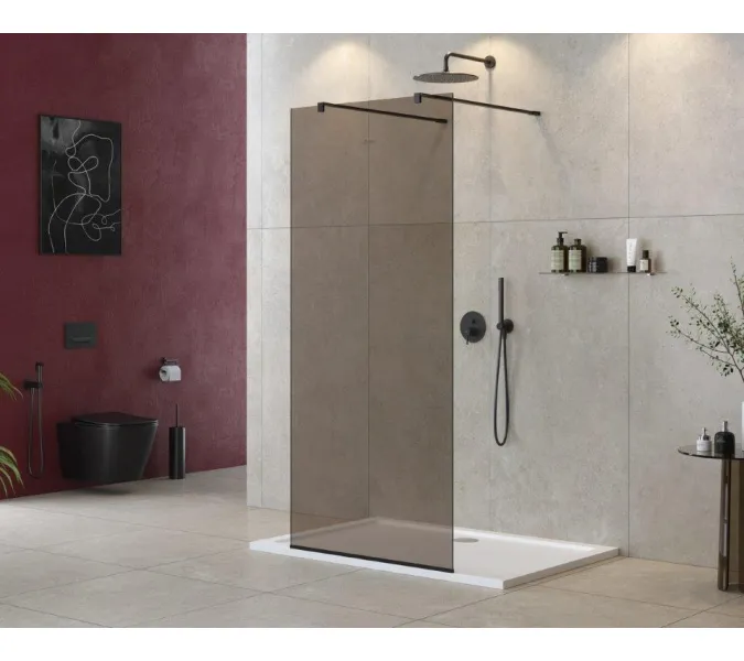 Душевая перегородка CEZARES LIBERTA-L-2-BR-NERO, Цвет стекла: бронза, Цвет профиля: Черный, Выбрать размер: 100