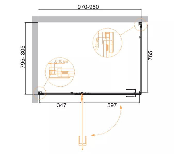 Душевой уголок CEZARES BELLAGIO-AH-1-C-NERO, Цвет профиля: Черный, Выбрать размер: 100х80, изображение 2