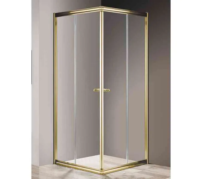 Душевой уголок CEZARES GIUBILEO-A-2-SCORREVOLE-C-G, Цвет стекла: Прозрачный, Цвет профиля: Золото, Выбрать размер: 100х100