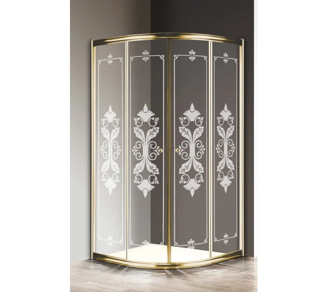 Душевой уголок CEZARES GIUBILEO-R-2-SCORREVOLE-CP-G, Цвет стекла: с рисунком, Цвет профиля: Золото, Выбрать размер: 100х100