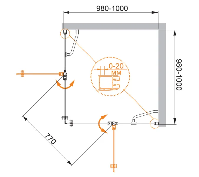 Душевой уголок CEZARES ELENA-W-A-22-P-Cr, Цвет стекла: Матовый, Цвет профиля: Хром, Выбрать размер: 100х100, изображение 5