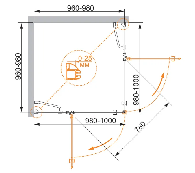 Душевой уголок CEZARES VERONA-W-A-2-C-Cr, Цвет стекла: прозрачное, Цвет профиля: Хром, Выбрать размер: 100х100, изображение 3