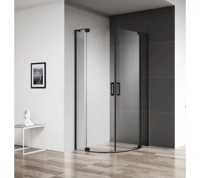 Душевой уголок  CEZARES SLIDER-R-2-C-NERO, Цвет стекла: прозрачное, Цвет профиля: Черный, Выбрать размер: 80х80