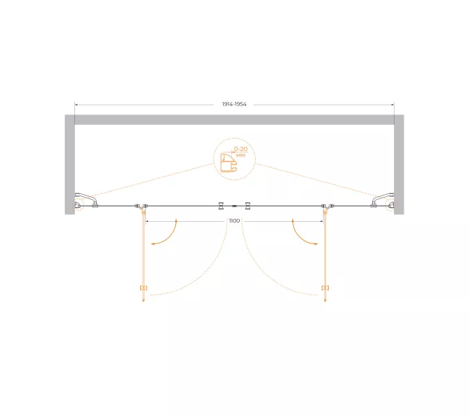 Душевая дверь CEZARES VERONA-W-B-22-P-Cr, Цвет стекла: матовое, Цвет профиля: Хром, Выбрать размер: 200, изображение 2
