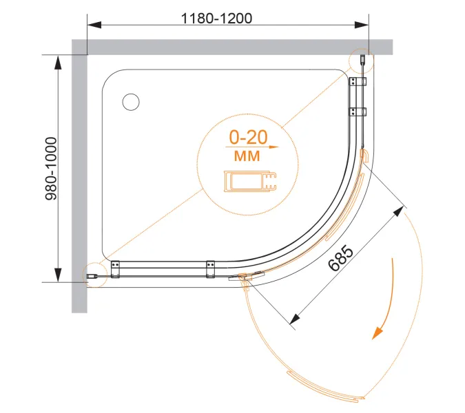 Душевой уголок CEZARES BERGAMO-W-RH-1-ARCO-C-Cr-L/R-IV, Цвет профиля: Хром, Выбрать размер: 120х100, Ориентация: левая, изображение 2
