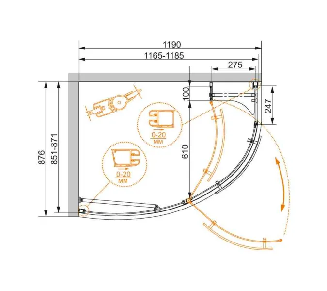Душевой уголок CEZARES ELENA-W-RH-1-120/90-C-Cr-L/R, Цвет профиля: Хром, Выбрать размер: 120х90, Ориентация: левая, изображение 3
