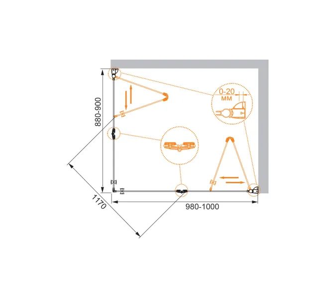 Душевой уголок CEZARES ELENA-W-ASH-2-C-Cr, Цвет стекла: Прозрачный, Цвет профиля: Хром, Выбрать размер: 100х90, изображение 3