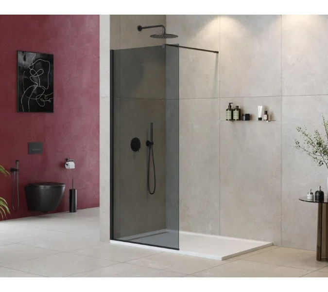 Душевая перегородка CEZARES LIBERTA-L-1-GR-NERO, Цвет стекла: тонированное, Цвет профиля: Черный, Выбрать размер: 100