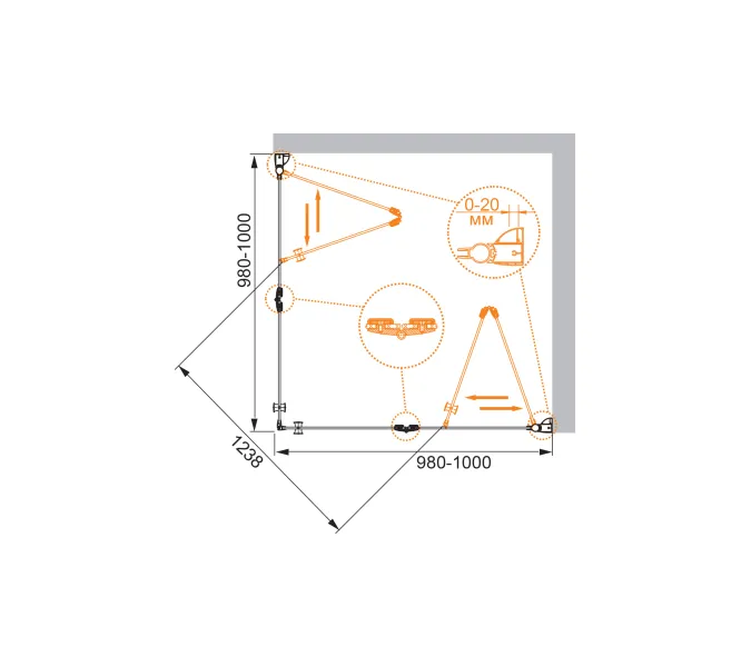 Душевой уголок CEZARES ELENA-W-AS-2-C-Cr, Цвет стекла: Прозрачный, Цвет профиля: Хром, Выбрать размер: 100х100, изображение 3
