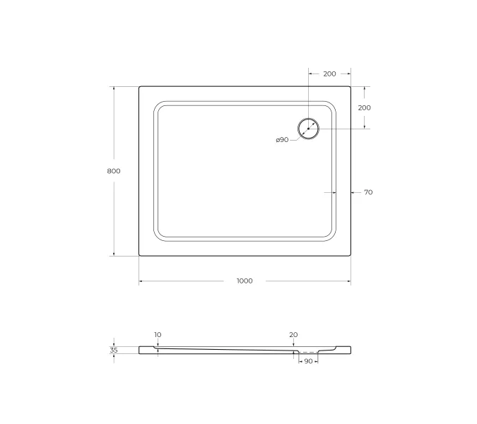 Поддон SMC CEZARES TRAY-M-AH-100/80-35-W, Высота поддона: Низкий, Выбрать размер: 100х80, изображение 2