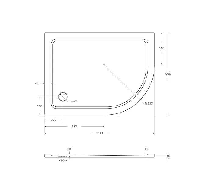 Поддон SMC CEZARES TRAY-M-RH-120/90-550-35-W-L/R, Высота поддона: Низкий, Выбрать размер: 120х90, Ориентация: левая, изображение 2