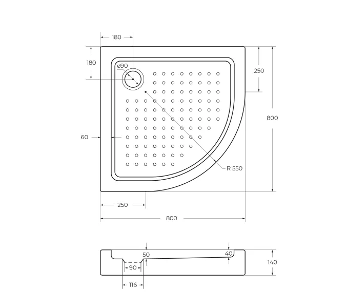 Акриловый поддон CEZARES TRAY-A-R-80-550-15-W, Высота поддона: Средний, Выбрать размер: 80х80, изображение 3