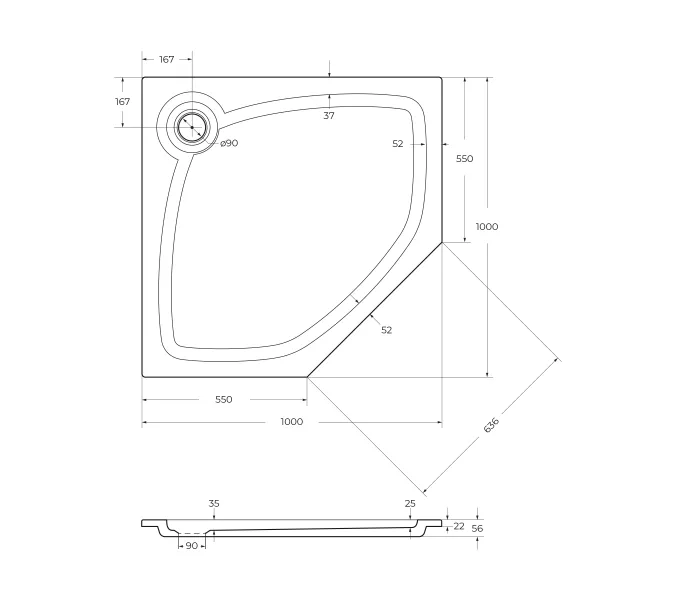 Поддон из искусственного мрамора CEZARES TRAY-S-P-100-56-W, Высота поддона: Низкий, Выбрать размер: 100х100, изображение 2