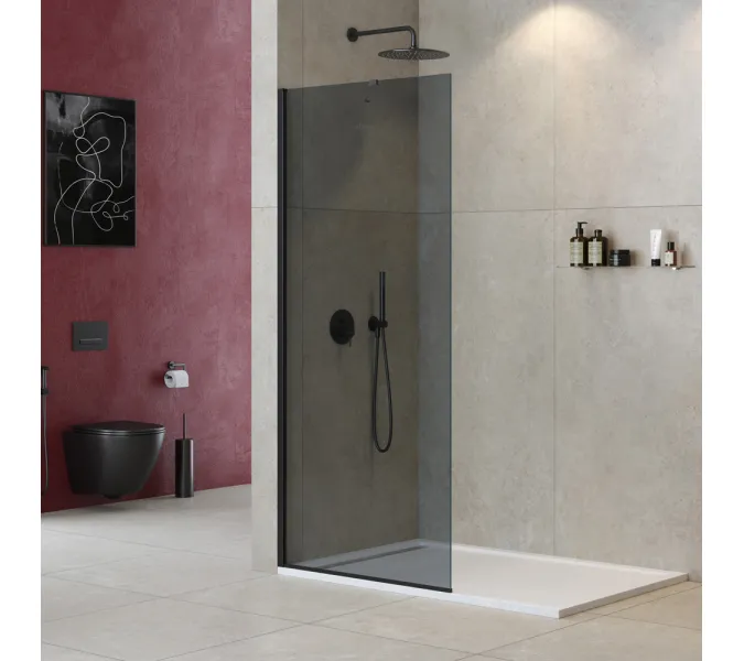 Душевая перегородка универсальная LIBERTA-L-1-TB-100-GR-NERO, Цвет стекла: тонированное, Цвет профиля: Черный, Выбрать размер: 100