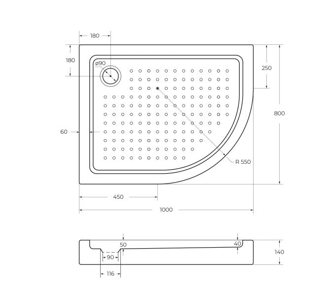 Акриловый поддон CEZARES TRAY-A-RH-15-W-L/R, Высота поддона: Средний, Выбрать размер: 100х80, Ориентация: левая, изображение 3