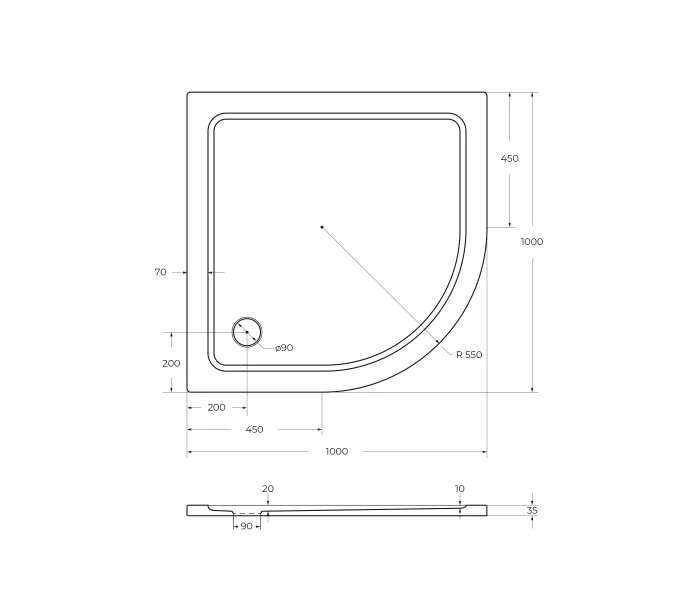 Поддон SMC CEZARES TRAY-M-R-35-W, Высота поддона: Низкий, Выбрать размер: 100х100, изображение 2