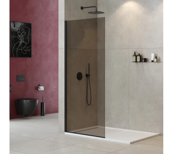 Душевая перегородка универсальная LIBERTA-L-1-TB-BR-NERO, Цвет стекла: бронза, Цвет профиля: Черный, Выбрать размер: 100