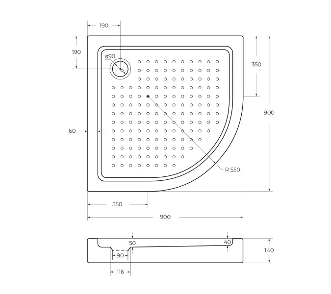 Акриловый поддон CEZARES TRAY-A-R-90-550-15-W-W0  без сифона, изображение 2
