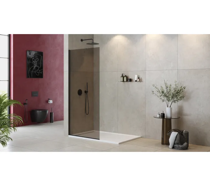 Душевая перегородка универсальная LIBERTA-L-1-TB-BR-NERO, Цвет стекла: бронза, Цвет профиля: Черный, Выбрать размер: 100, изображение 2