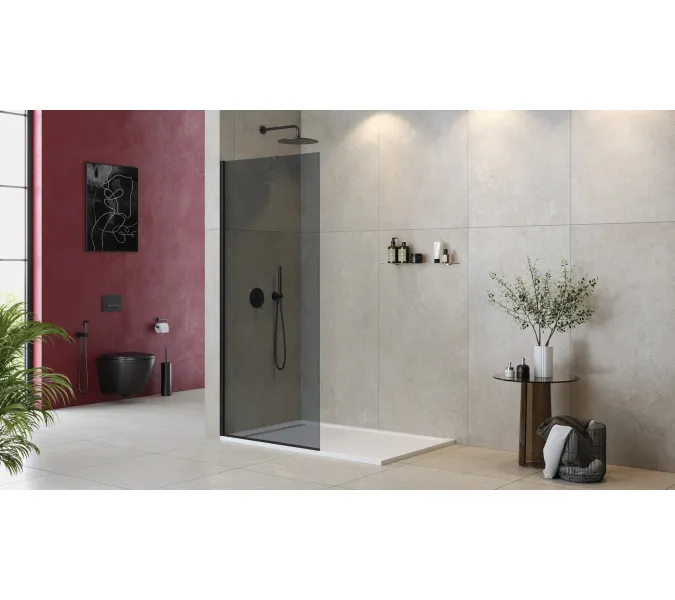 Душевая перегородка универсальная LIBERTA-L-1-TB-100-GR-NERO, Цвет стекла: тонированное, Цвет профиля: Черный, Выбрать размер: 100, изображение 2