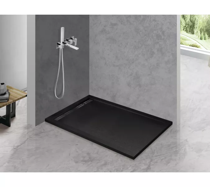 Поддон из искусственного мрамора CEZARES TRAY-AS-AH-120/90-30-NERO, Высота поддона: Низкий, Выбрать цвет: Черный матовый, Выбрать размер: 120х90