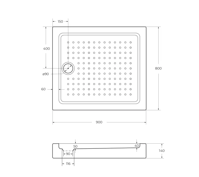 Акриловый поддон CEZARES TRAY-A-AH-15-W, Высота поддона: Средний, Выбрать размер: 90х80, изображение 3