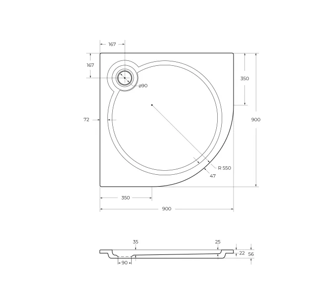 Поддон из искусственного мрамора CEZARES TRAY-S-R-90-550-56-W, изображение 2