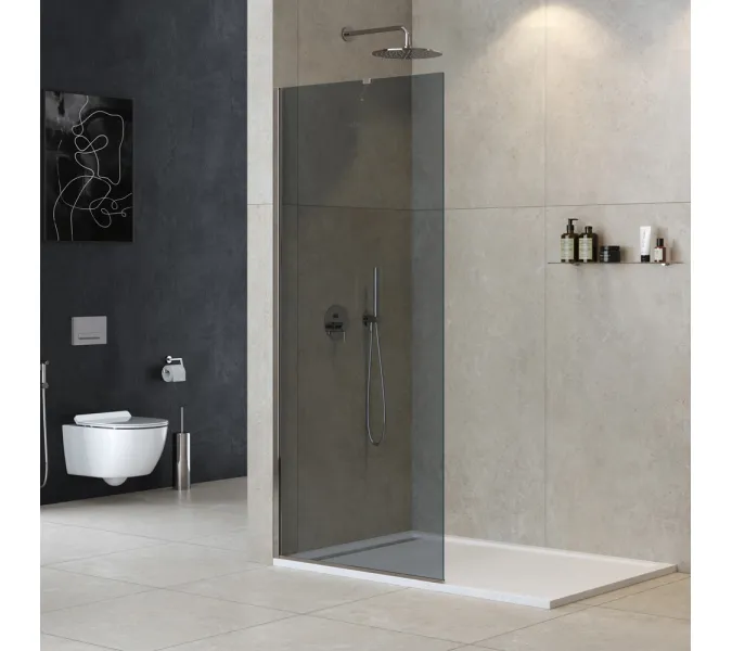 Душевая перегородка универсальная LIBERTA-L-1-TB-100-GR-Cr, Цвет стекла: тонированное, Цвет профиля: Хром, Выбрать размер: 100