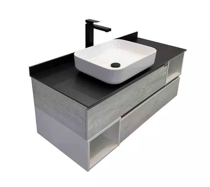 Тумба-умывальник Comforty Прага-120 дуб белый с графитовой столешницей с раковиной, Внешний вид: раковина Comforty T-Y9378