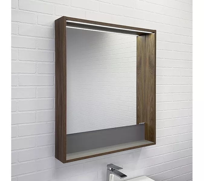 Зеркало-короб Comforty Томари-70 дуб темно-коричневое, с подсветкой