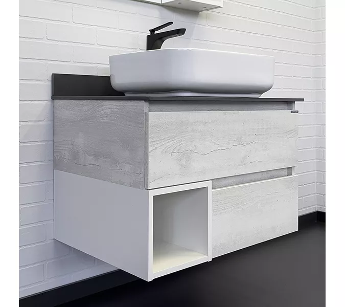 Тумба-умывальник Comforty Прага-75 дуб белый с графитовой столешницей с раковиной, Внешний вид: раковина Comforty T-Y9378