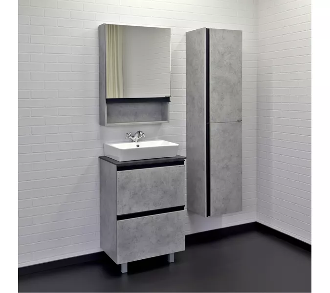 Тумба-умывальник Comforty Эдинбург-60Н напольная бетон светлый с черной столешницей с раковиной, Монтаж: Напольный, Комплектация: с раковиной Comforty 9055RA-50, изображение 3