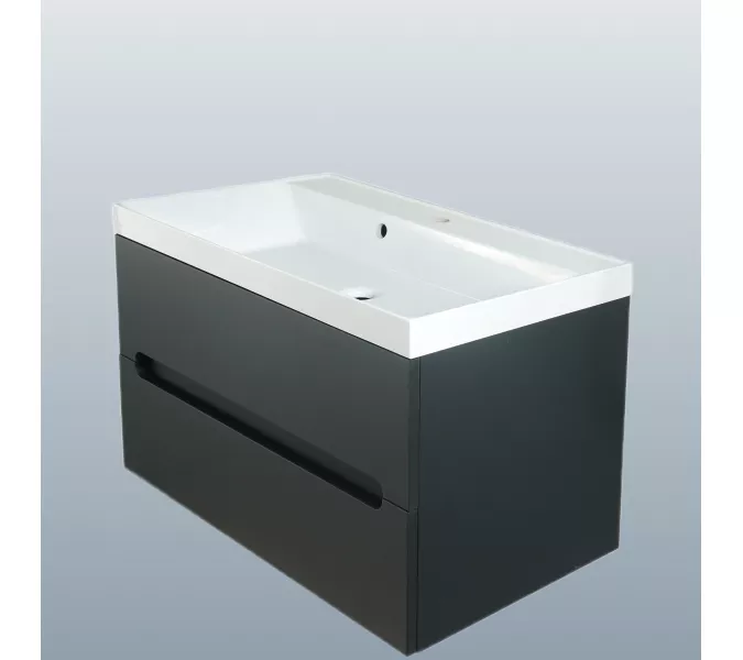 Тумба подвесная  ACWEN TORNO черная матовая с раковиной  черная/белая, Выбрать цвет: Черный матовый, Выбрать размер: 80, Внешний вид: с белой раковиной, изображение 5