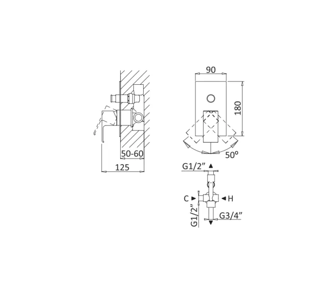 Встраиваемый смеситель для душа CEZARES PORTA-VDIM-NOP, изображение 2