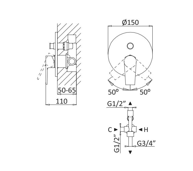 Встраиваемый смеситель для душа CEZARES NAUTIC-VDIM-NOP, изображение 2