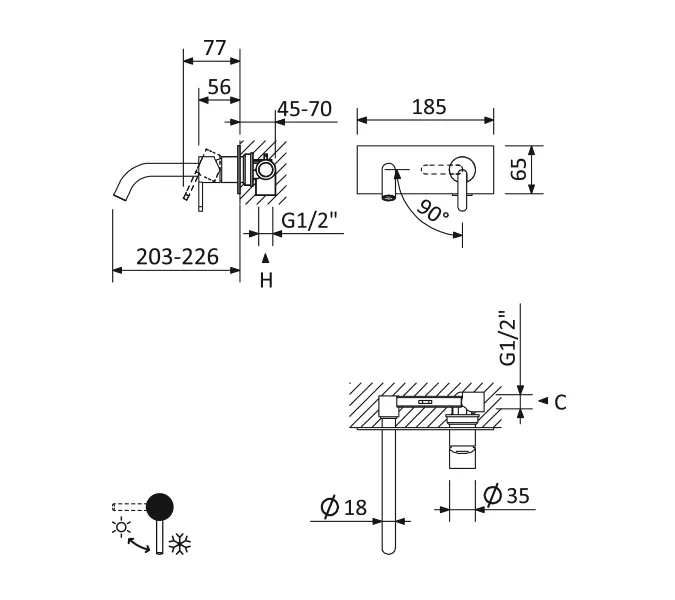 Смеситель для раковины встраиваемый CEZARES LEAF-BLI1-L-NOP, изображение 7