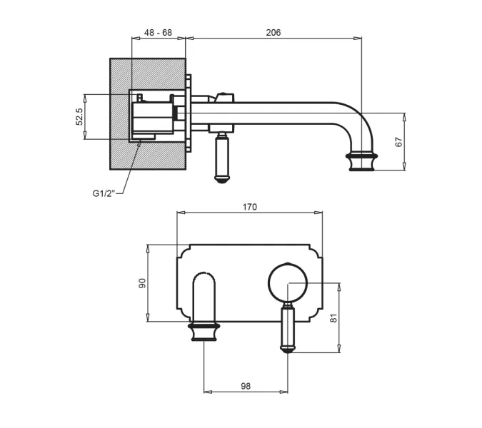 Смеситель для раковины встраиваемый CEZARES APHRODITE APHRODITE-BLSM2-03/24-Bi, изображение 2