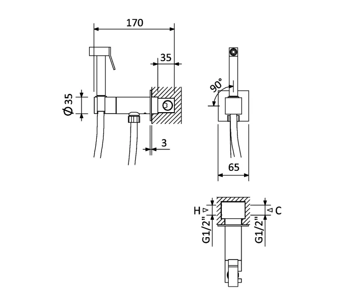 Гигиенический душ со смесителем CEZARES PORTA-DIF-01, изображение 2