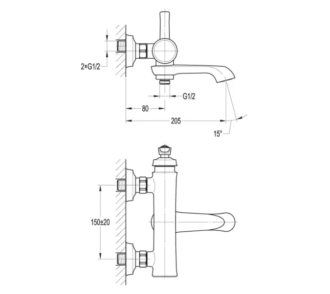 Смеситель для ванны и душа CEZARES LIBERTY-F-VD-01, изображение 2