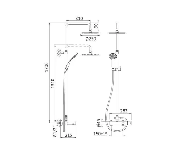 Душевая стойка с верхним и ручным душем CEZARES CZR-B-CVD-SR, Выбрать цвет: Хром, изображение 2