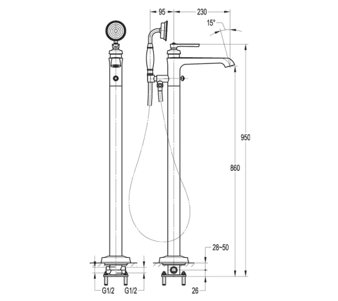 Напольный смеситель для ванны CEZARES LIBERTY-F-VDP-01, изображение 2