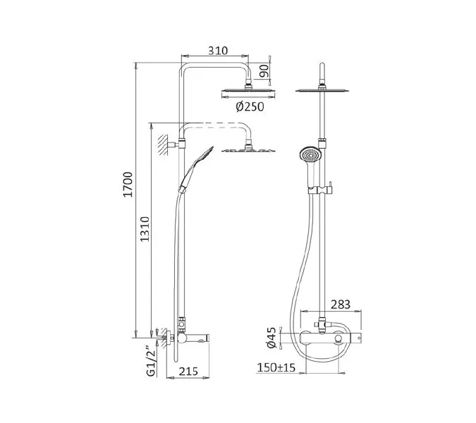Душевая стойка с верхним и ручным душем CEZARES CZR-B-CVD-NOP, Выбрать цвет: Чёрный, изображение 2