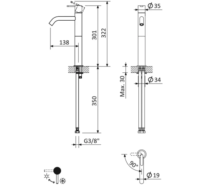 Смеситель для раковины CEZARES LEAF-LC2-L-01-W0, Выбрать цвет: Хром, изображение 2