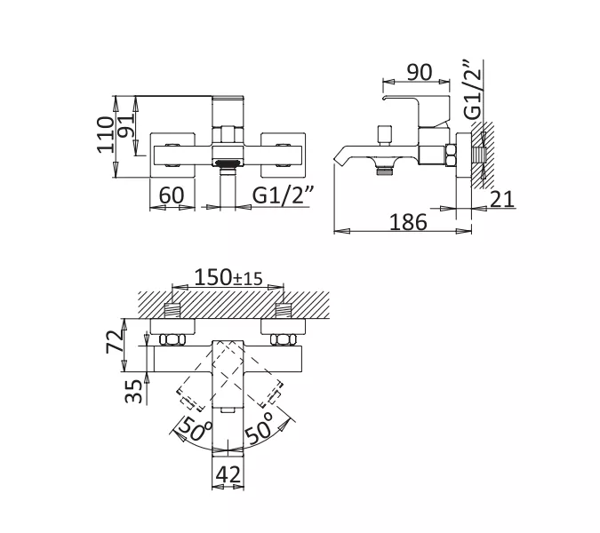 Смеситель для ванны и душа CEZARES PORTA-VM-01, изображение 2