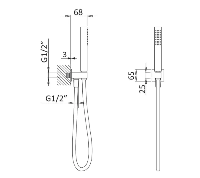 Ручной душ с гибким шлангом и штуцером держателем CEZARES PORTA-DEFM-SR, изображение 2