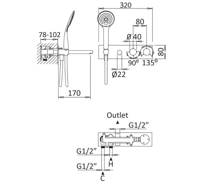 Встраиваемый термостатический смеситель для ванны и душа однорычажный CEZARES CZR-B-VDM1-T-NOP, изображение 2