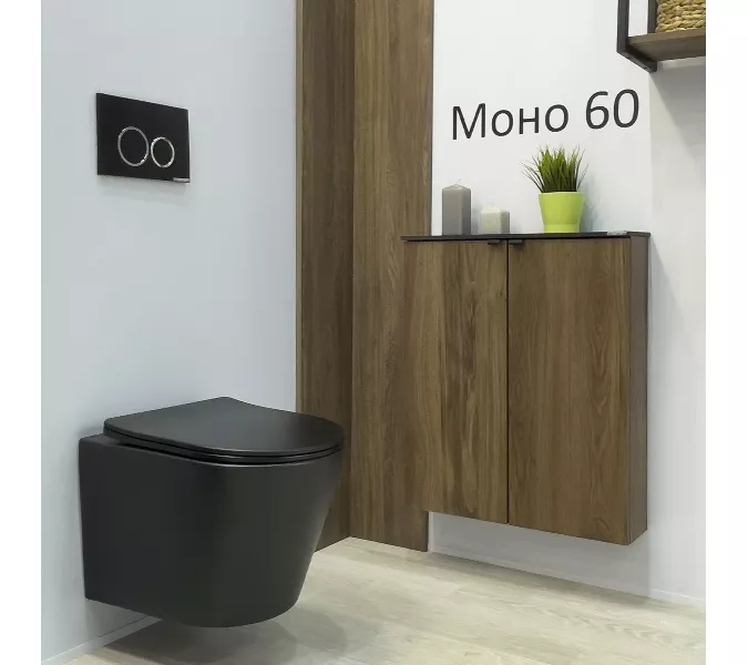 Шкаф подвесной Comforty Моно-60 дуб тёмно-коричневый с черной столешницей, изображение 3