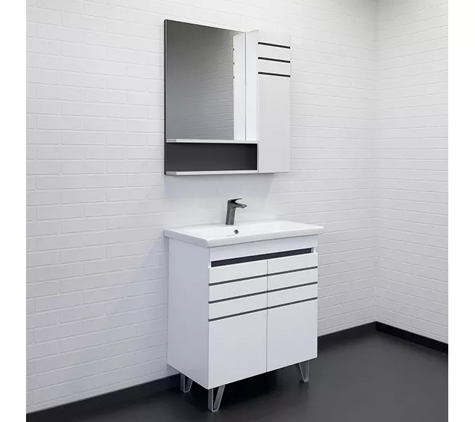 Тумба-умывальник Comforty Нарва-70-2 белый матовый с раковиной Como 70, изображение 3