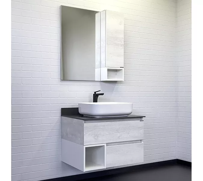 Тумба-умывальник Comforty Прага-75 дуб белый с графитовой столешницей с раковиной, Внешний вид: раковина Comforty T-Y9378, изображение 4